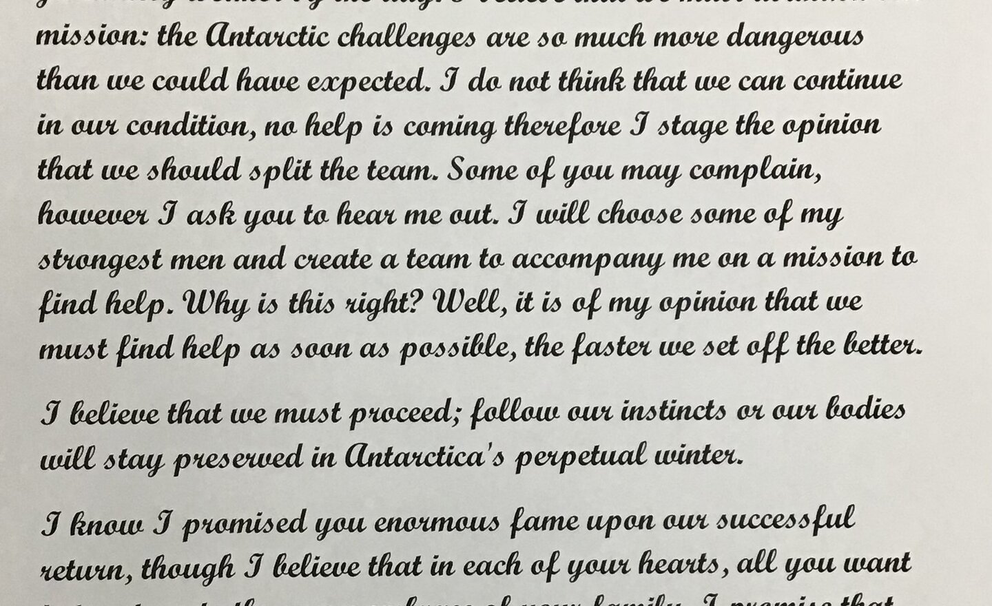 Image of Shackleton's letter to his crew